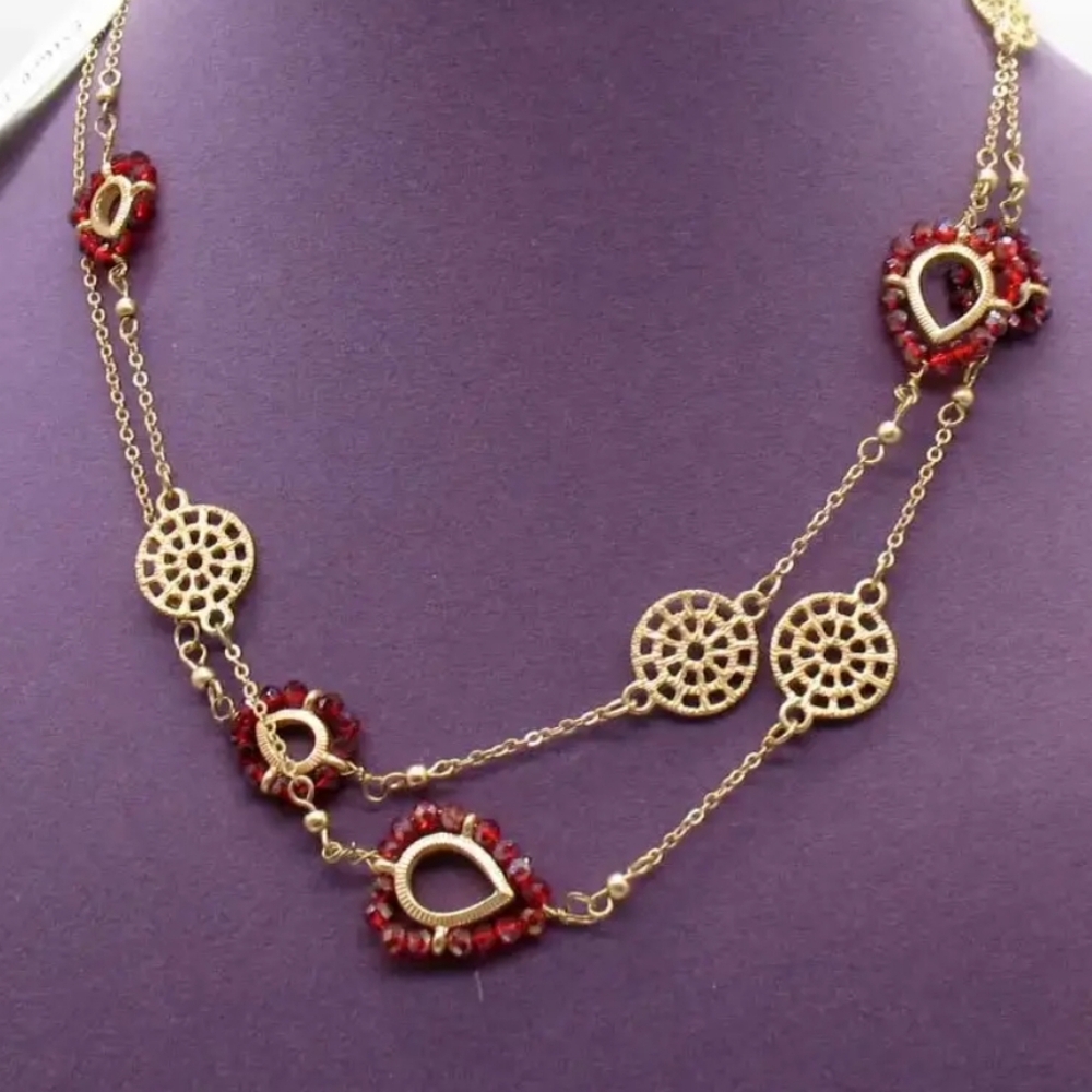 Vintage Ethel & Myrtle Red Swarovski Glass Beaded Station Necklace 